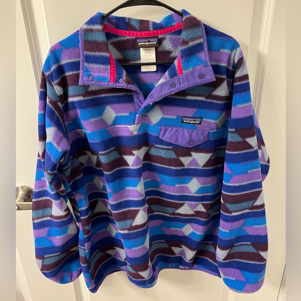 Patagonia Guatemalan Tango Aztec Purple Synchilla Pullover, Size Women’s L